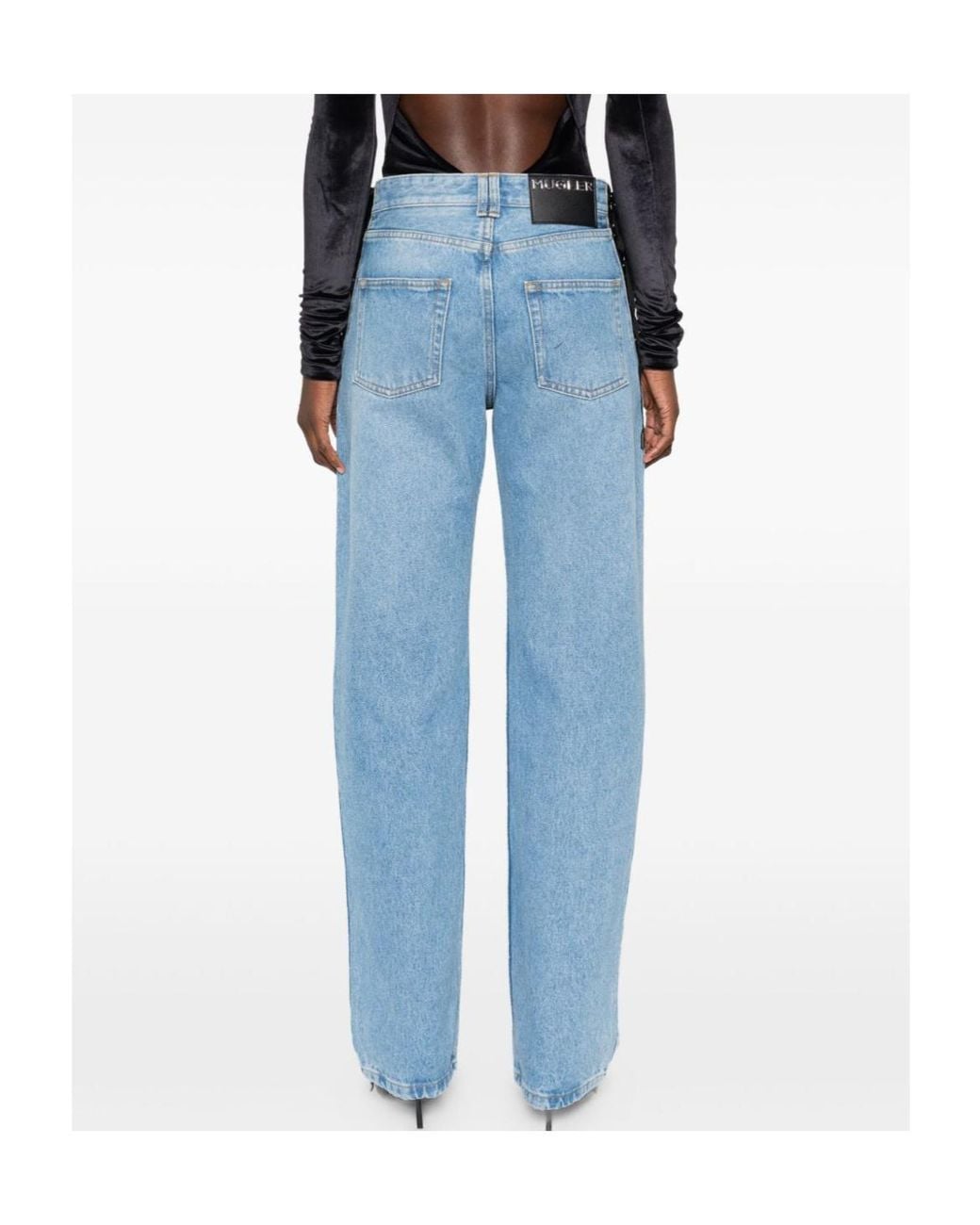 Mugler Blue ミュグレー レースアップ ストレートレッグ ジーンズ