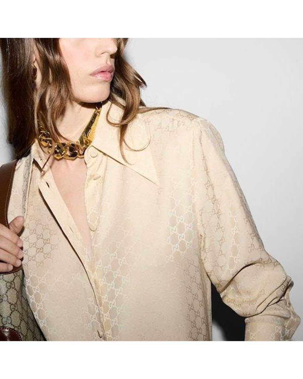Gucci Natural Gg Silk Crepe Shirt