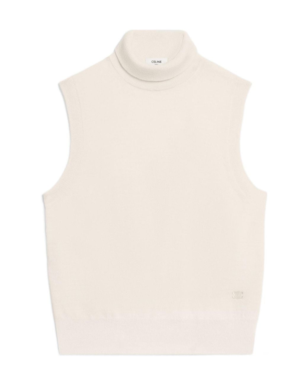 Céline White Sleeveless Turtleneck Sweater