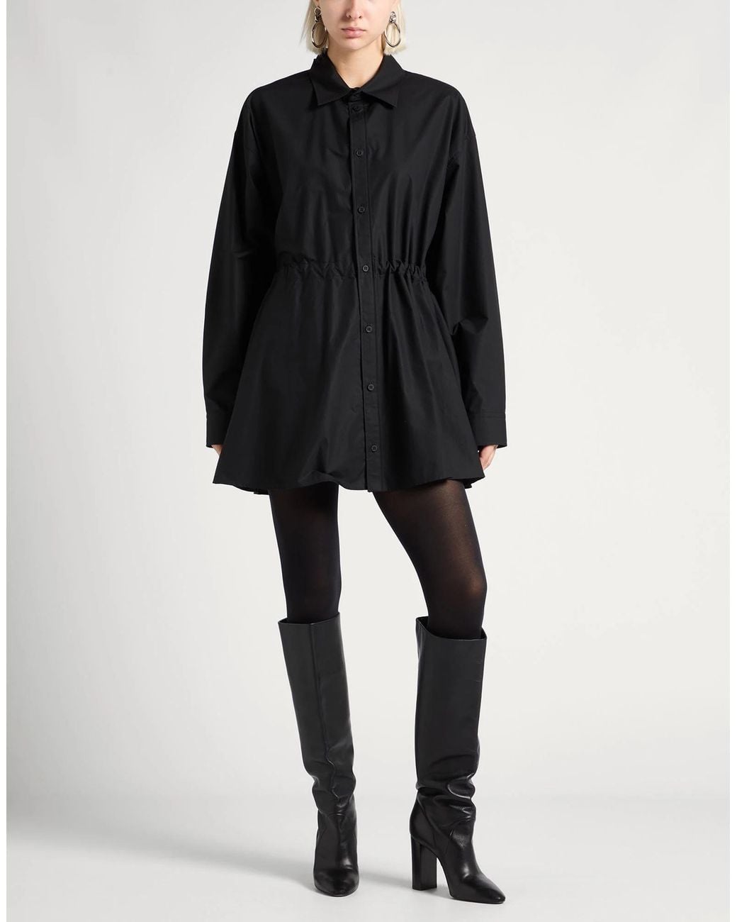 Balenciaga Black Solid Color Long-Sleeve Shirt Dress