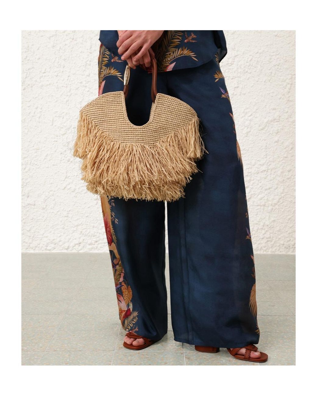 Zimmermann Natural Interwovened Fringed Top Handle Bag