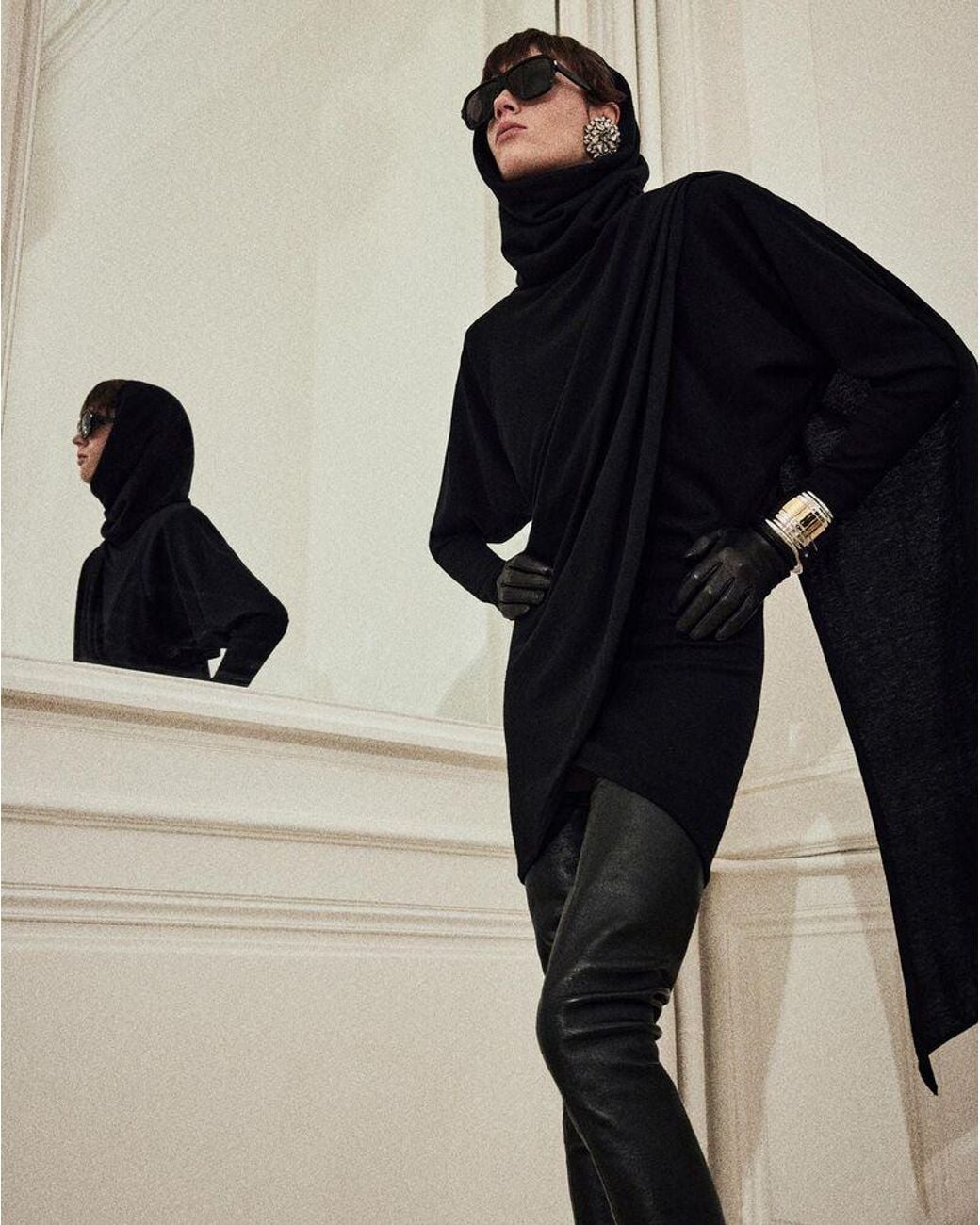 Saint Laurent Black Long-Sleeved Hooded Dress