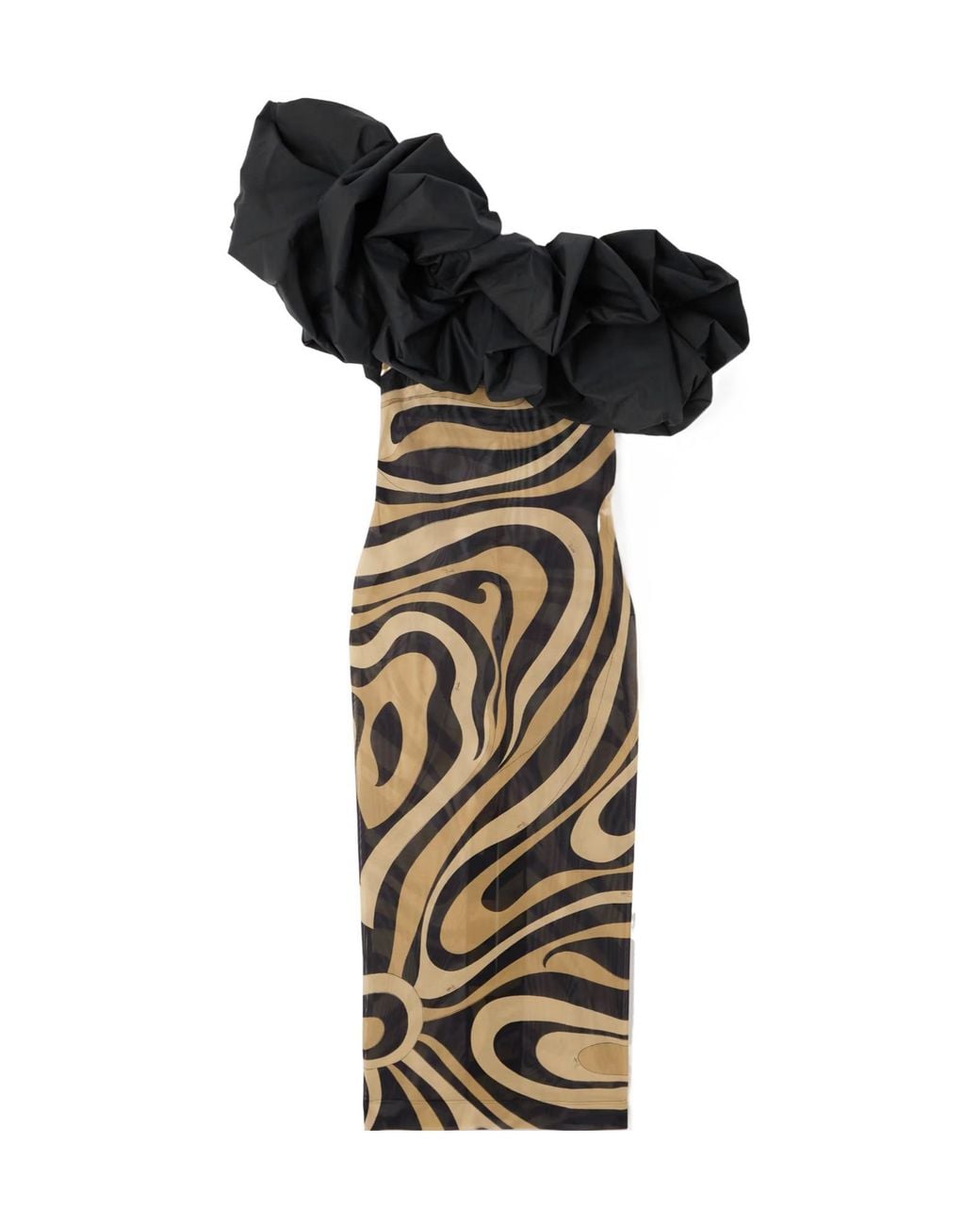Emilio Pucci Black Ruffled Cotton Poplin-Trimmed Printed Mesh Maxi Dress