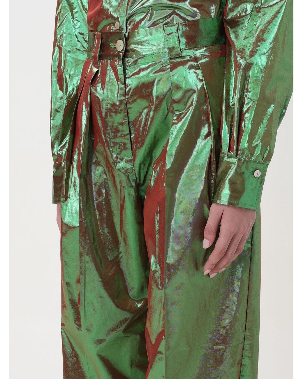 Forte_forte Green Metallic Sheen Trousers