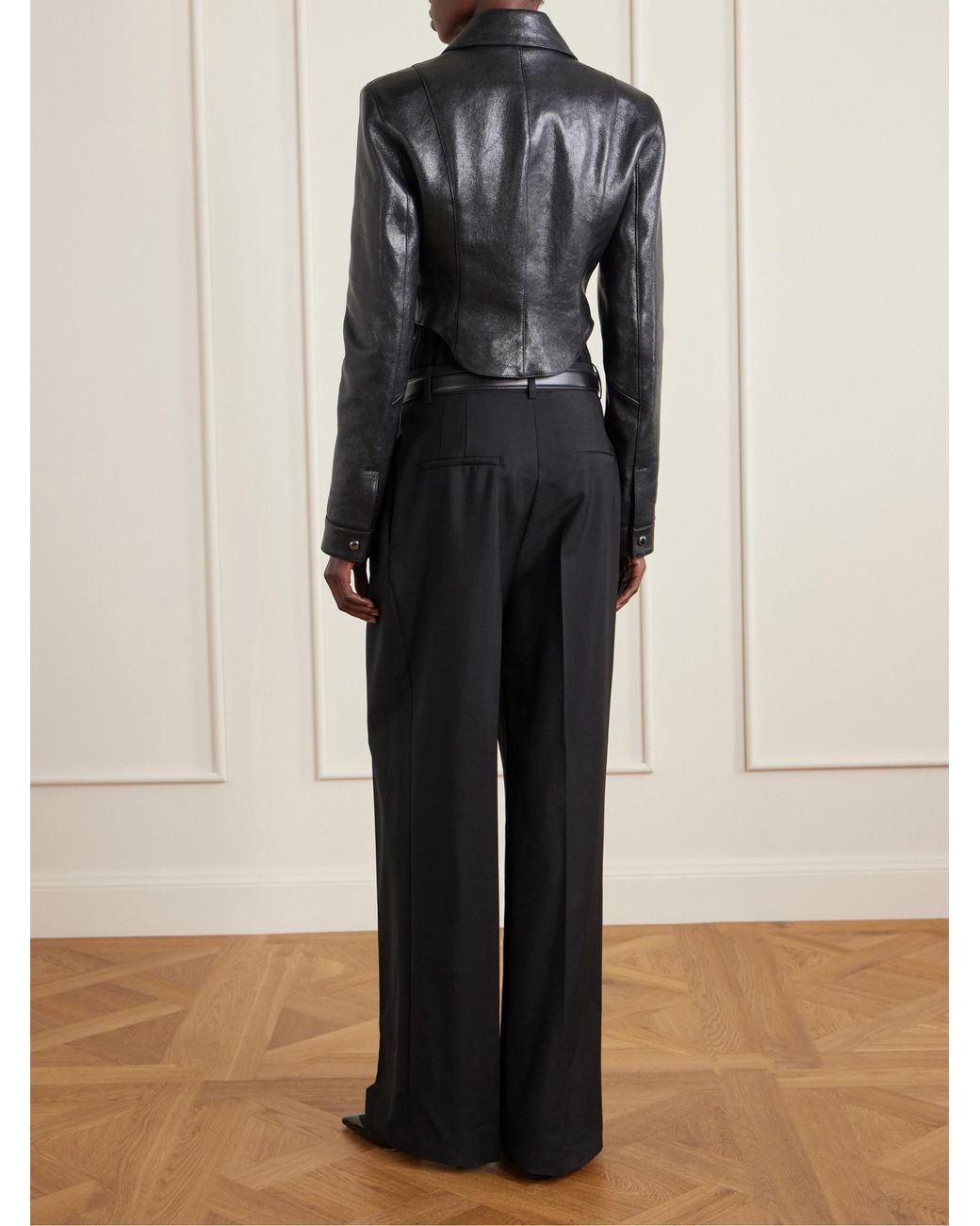 Magda Butrym Black Curved Hem Leather Jacket