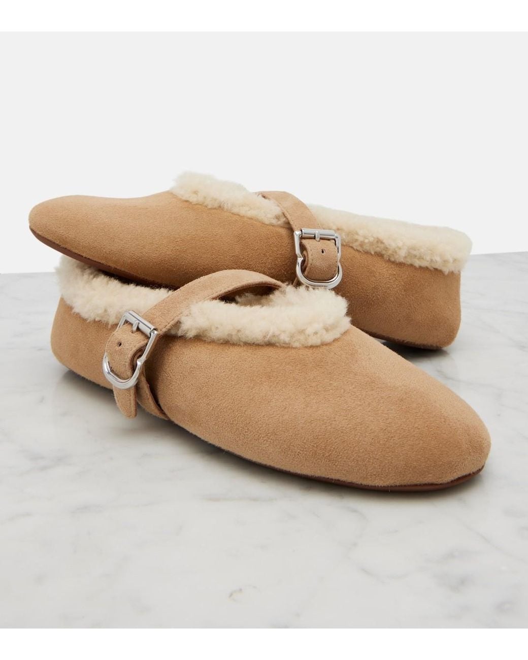 Alaïa Brown Wool-Lined Suede Flats