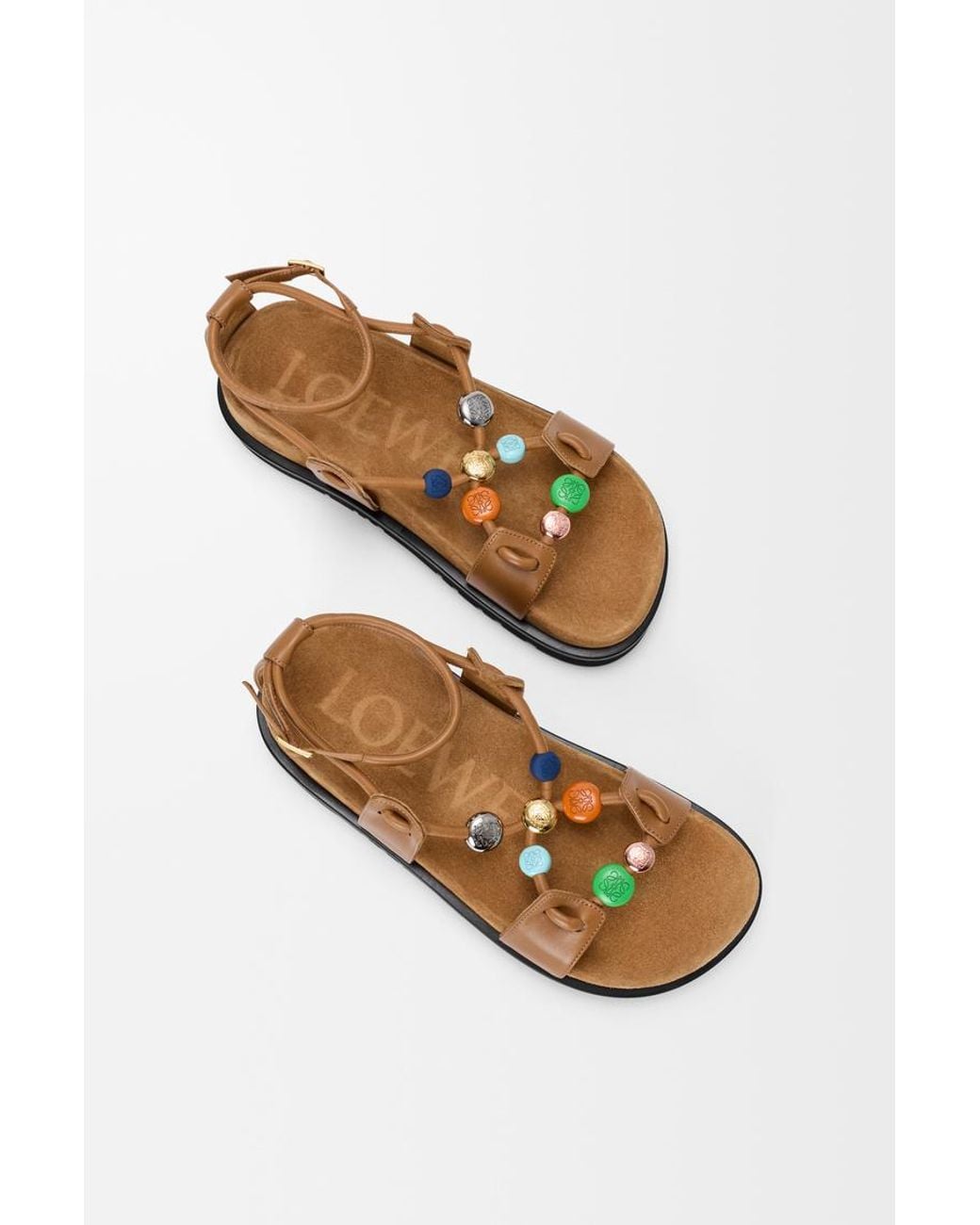 Loewe Brown Bead Embellished Flat Sandals