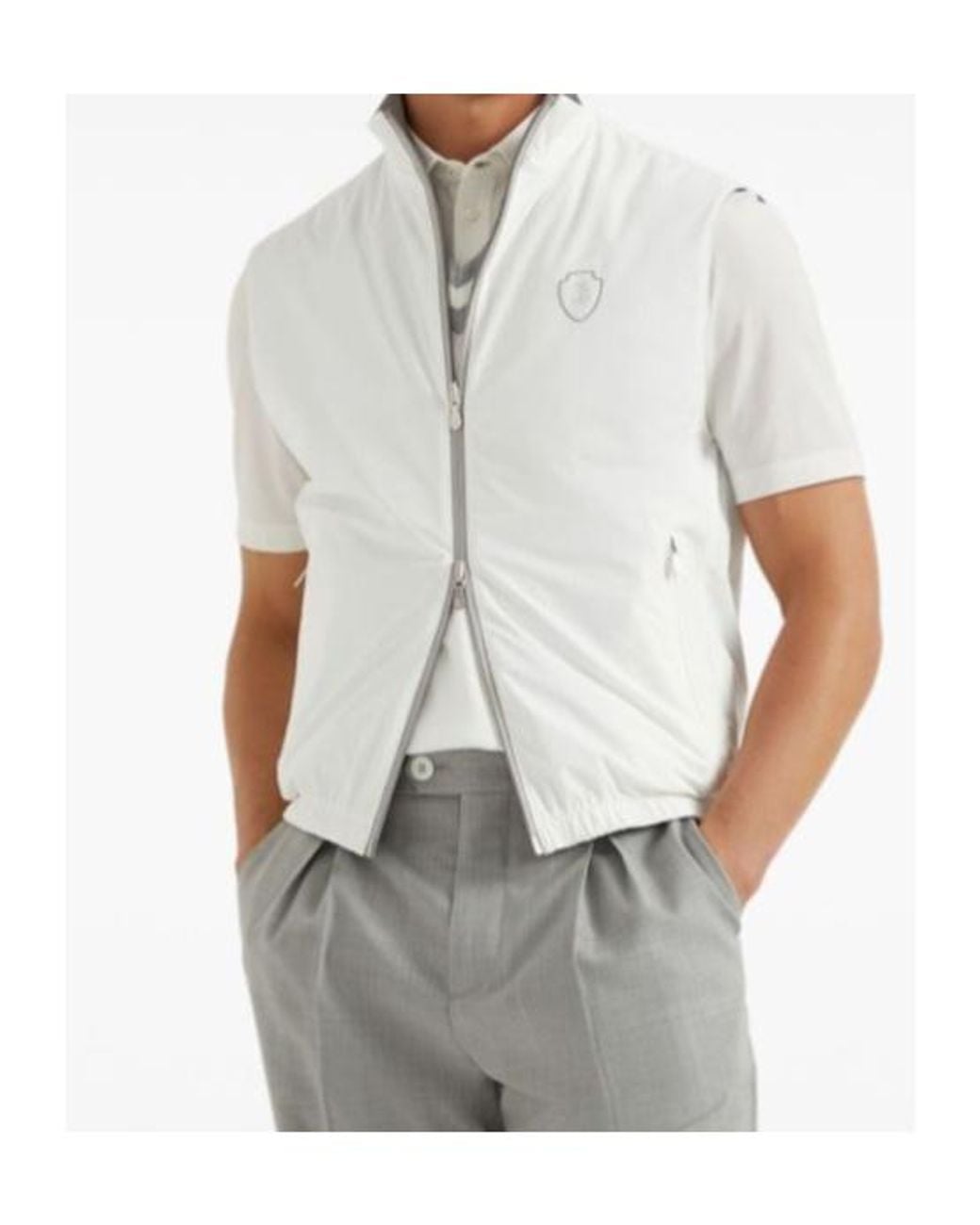 Brunello Cucinelli White Nylon Weather-Resistant Reversible Gilet for men