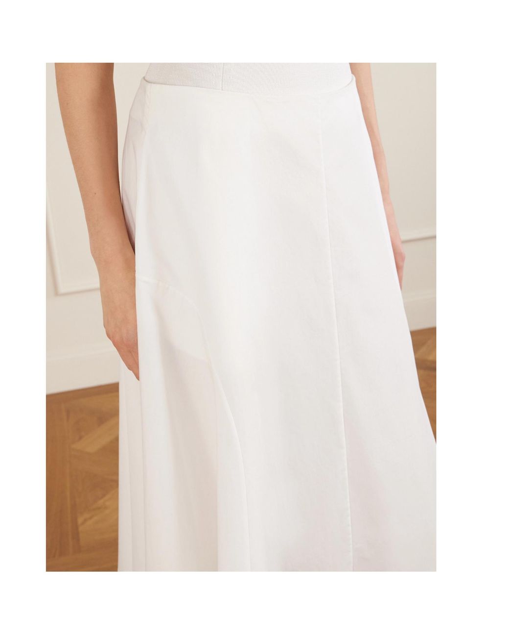 Khaite White Paneled Cotton-Poplin Midi Skirt
