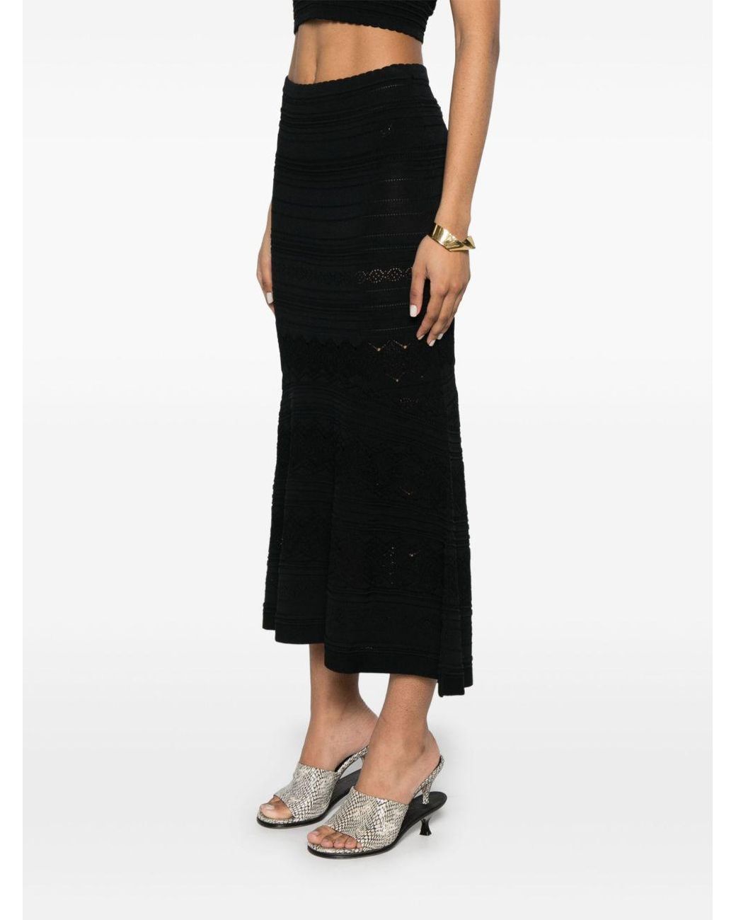 Twinset Black Flared Midi Skirt