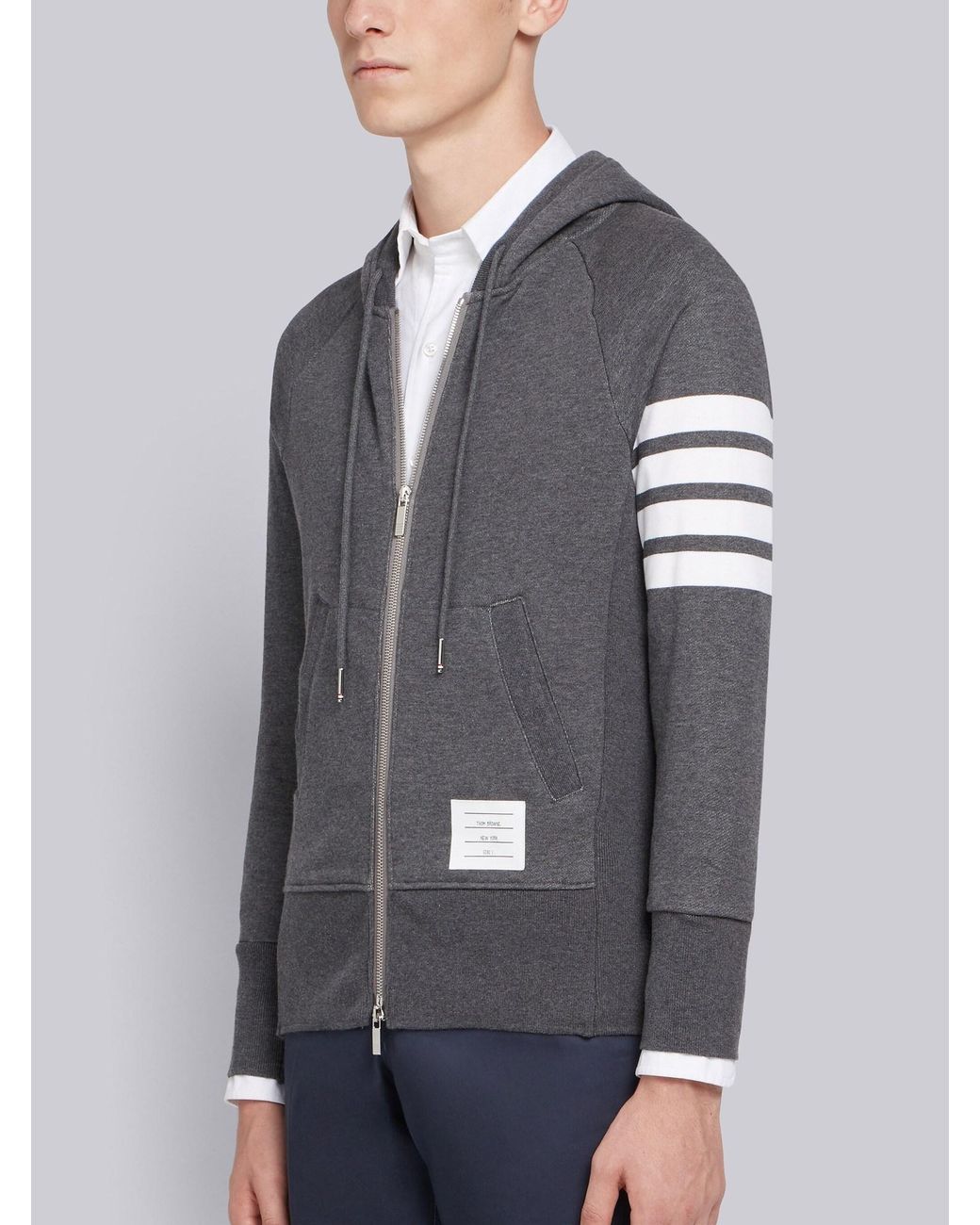 Thom Browne Gray Classic Loopback 4-Bar Zip Hoodie for men