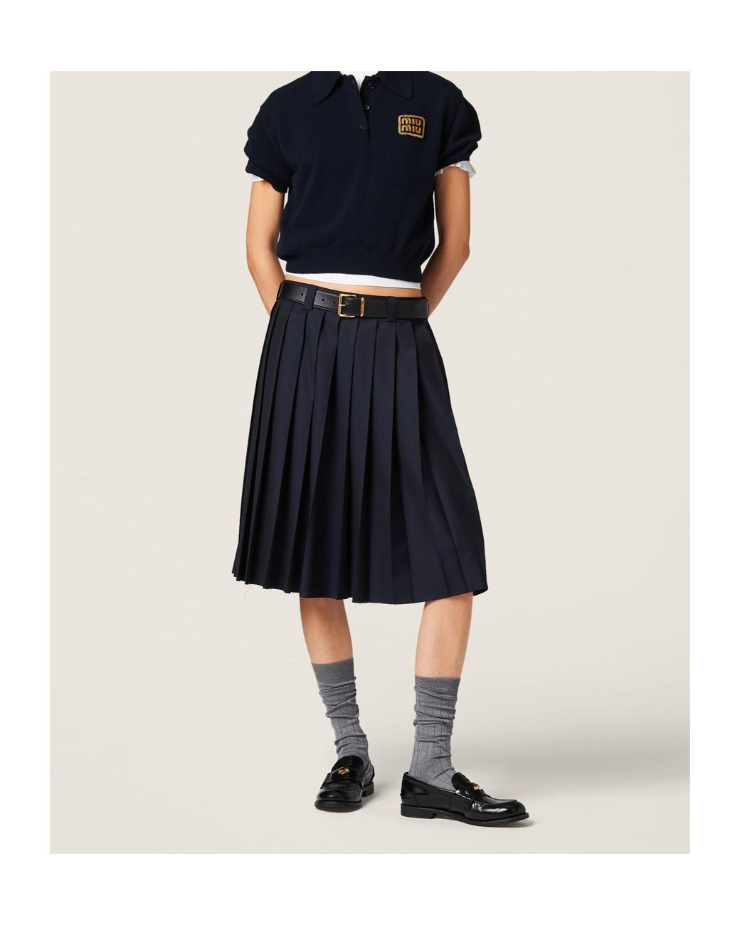 Miu Miu Blue Pleated Batavia Skirt