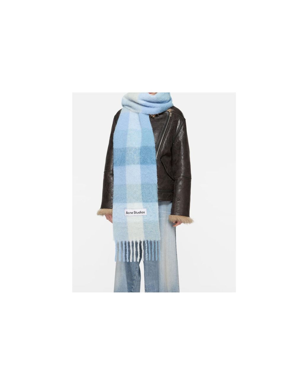 Acne Blue Mohair Check Scarf for men