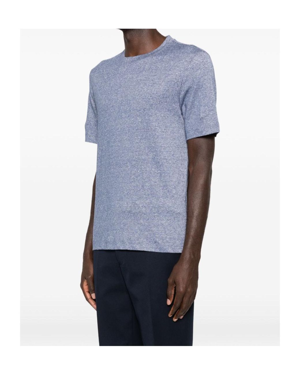 Brunello Cucinelli Blue Melange Crewneck T-Shirt for men