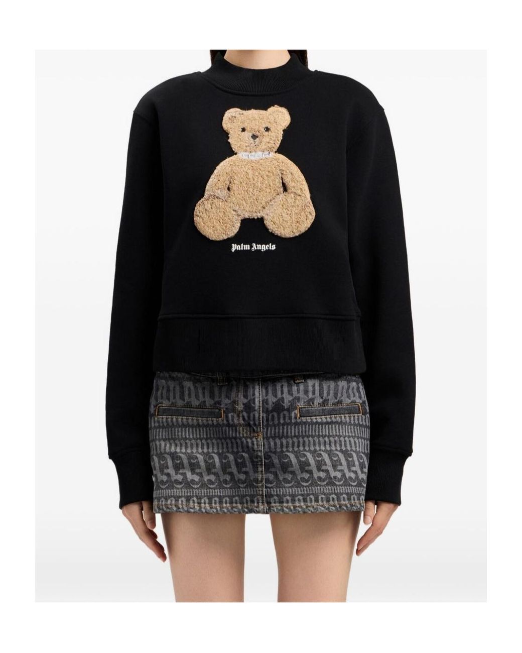 Palm Angels Black Bear Printed Crewneck Sweatshirt