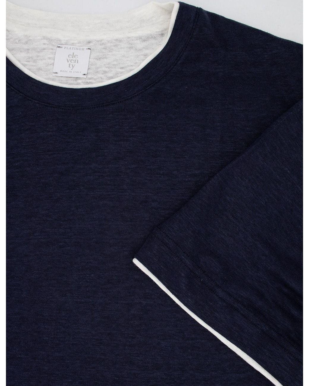 Eleventy Blue Contrast Trim Short Sleeved Knitted T-Shirt for men