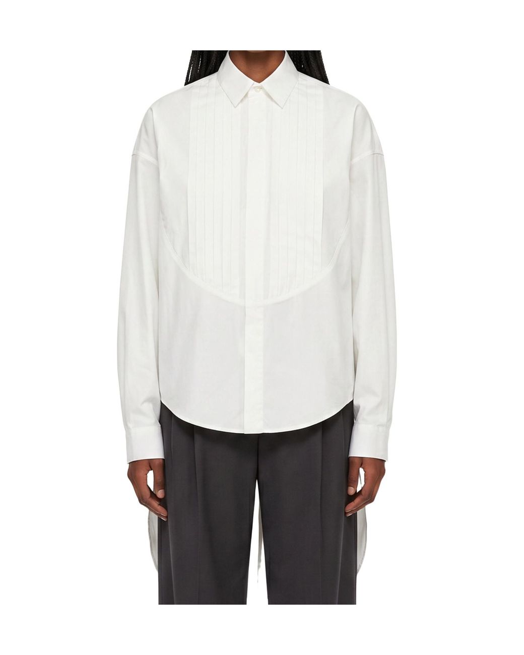 DARKPARK White Pleated Curved Hem Shirt
