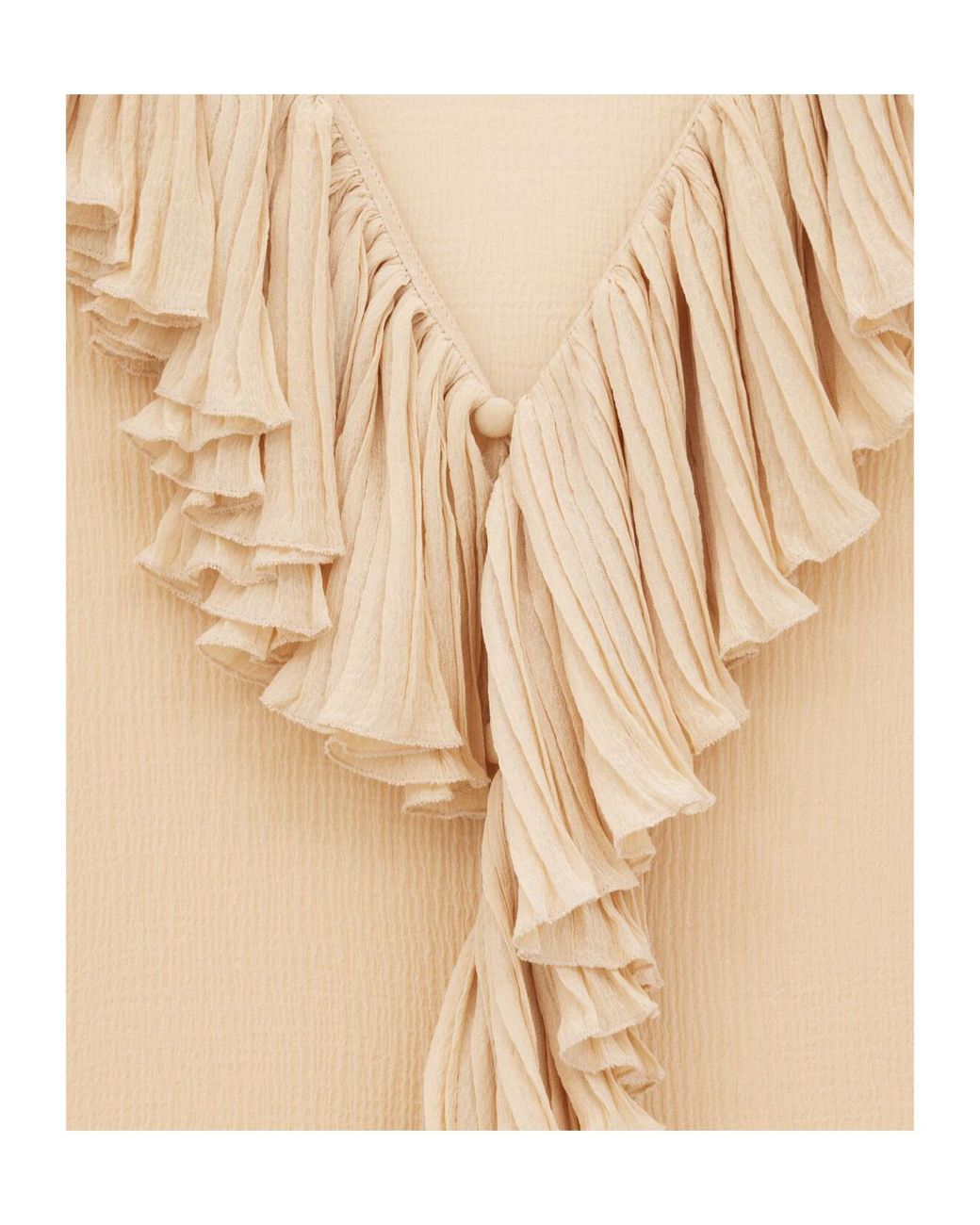 Saint Laurent Natural Ruffled V-Neck Blouse