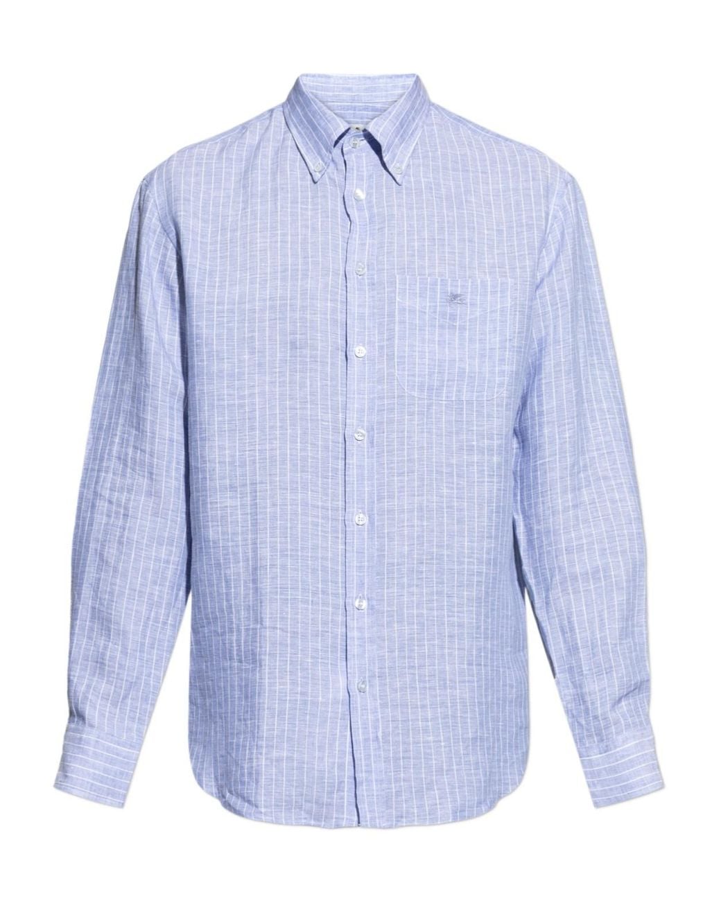 Etro Blue Button-Up Striped Shirt for men