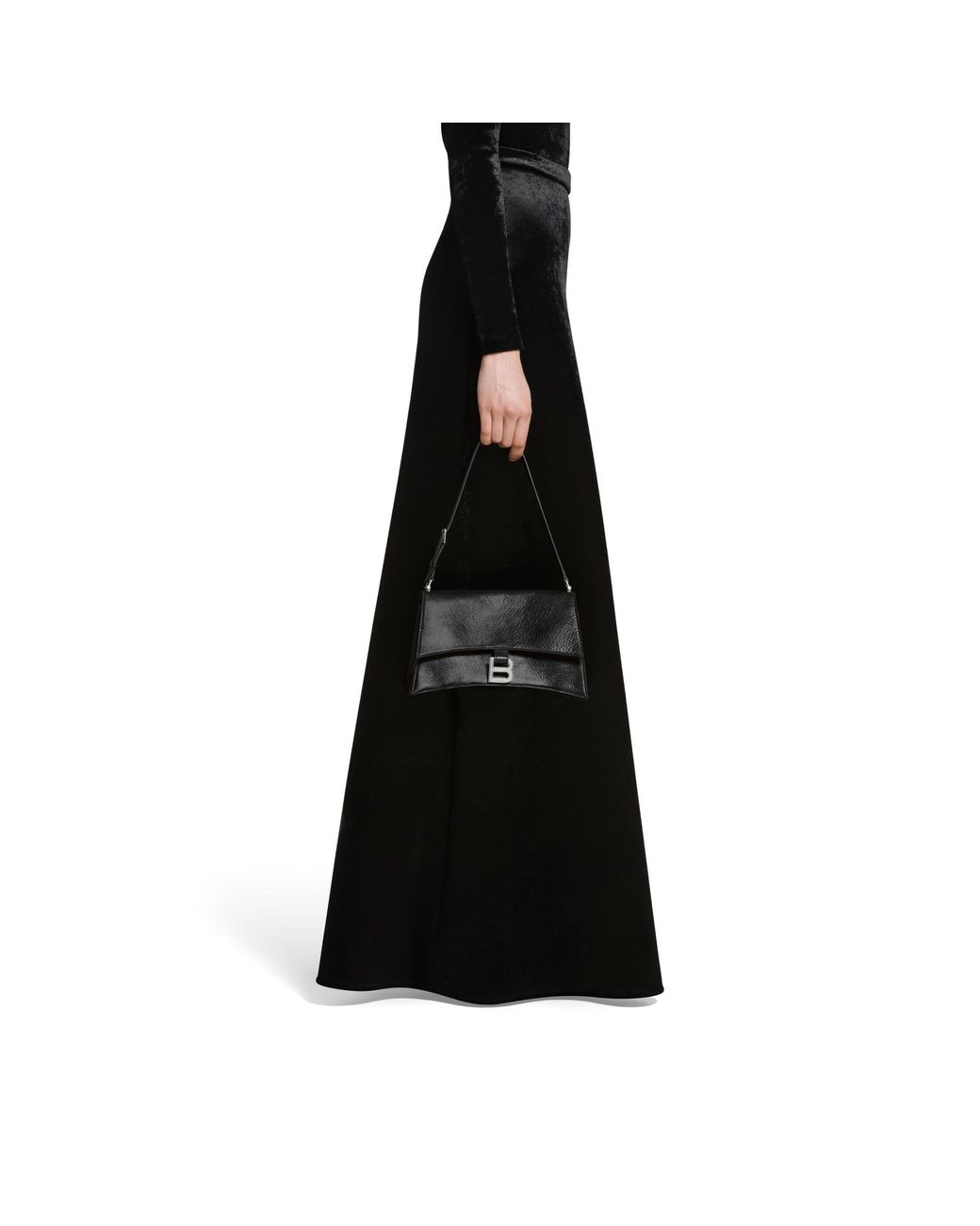 Balenciaga Black Crush Sling Foldover Top Small Shoulder Bag