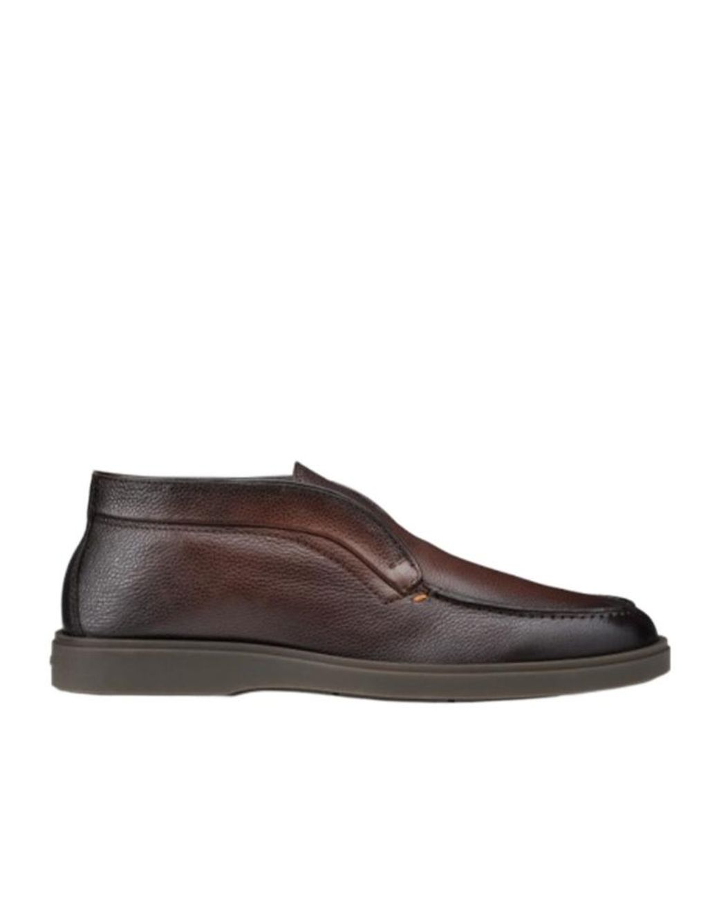 Santoni Brown Almond Toe Slip-On Boots for men