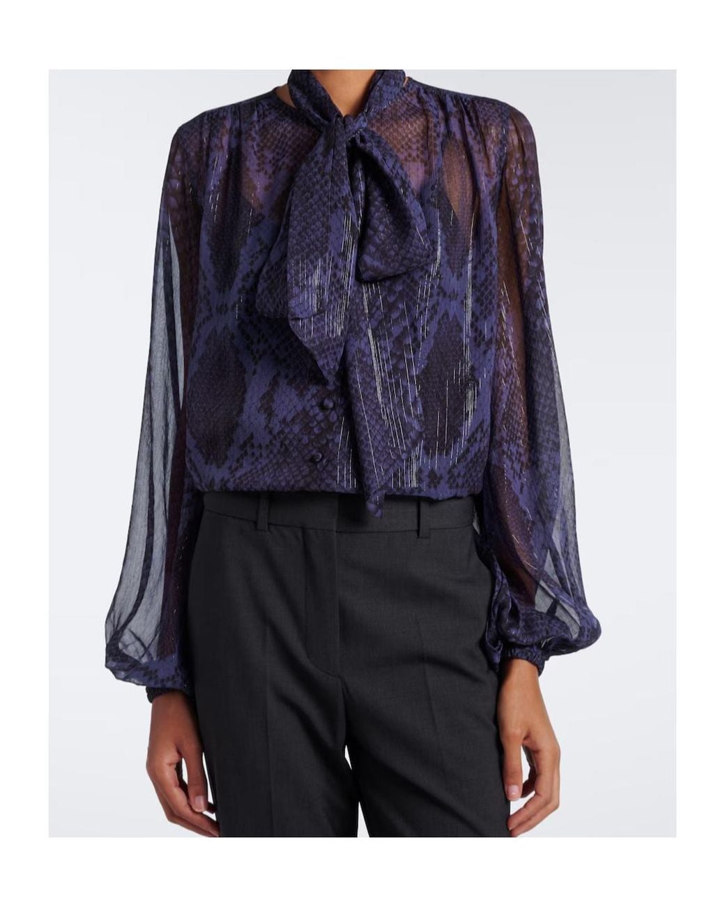 Joseph Blue Sally Chiffon Bow-Tie Blouse