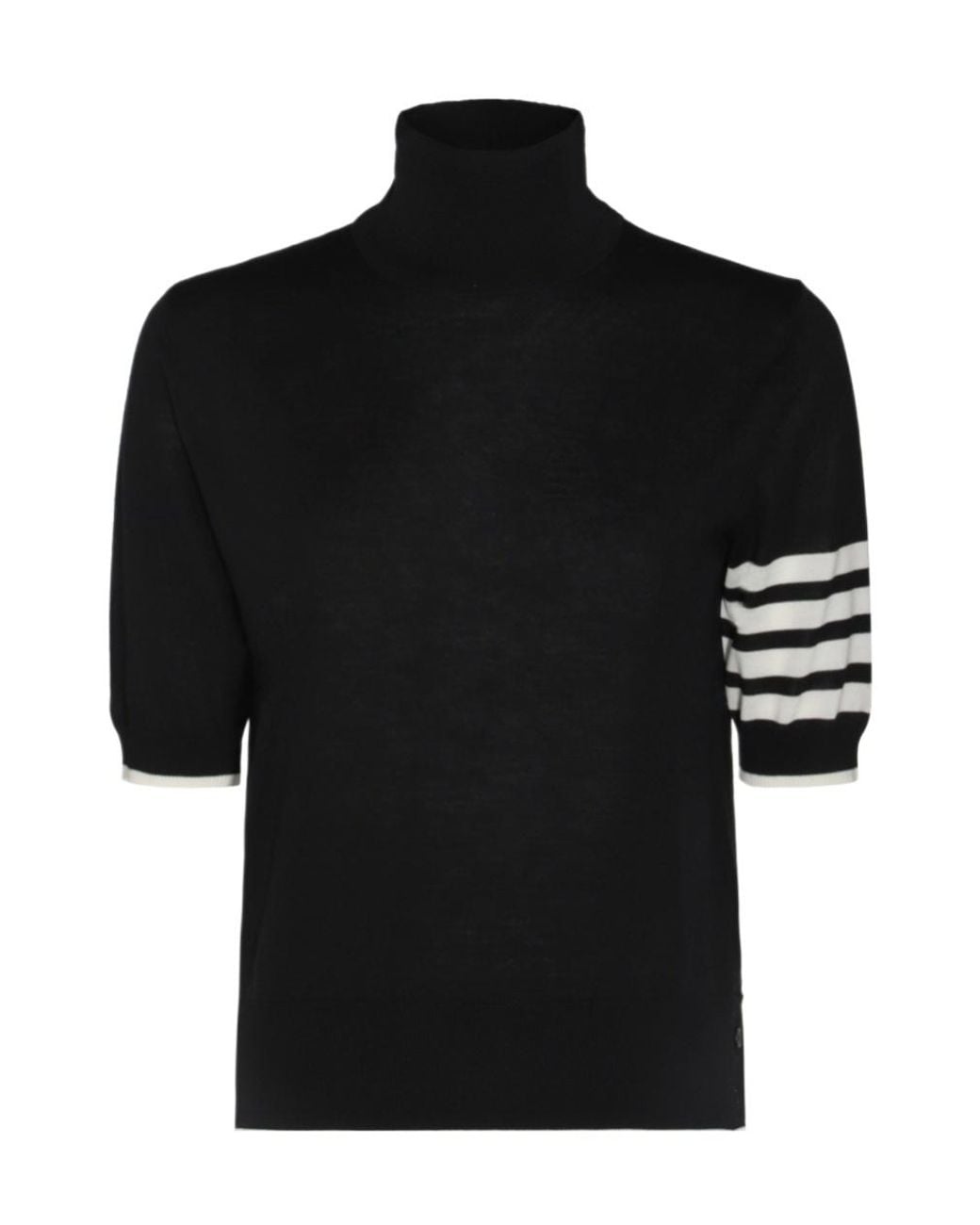 Thom Browne Black Stripe-Detailed Short-Sleeved Knitted Jumper