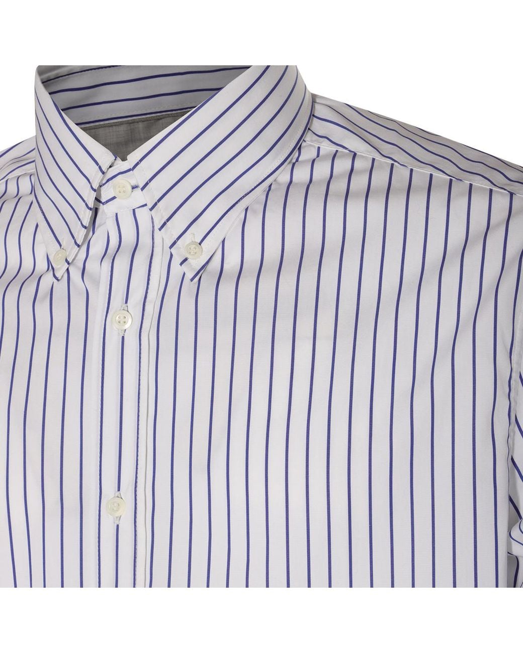 Brunello Cucinelli Blue Striped Button-Up Cotton Shirt for men