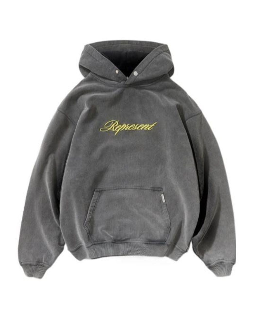 Represent Gray Script Logo Embroidered Hoodie for men