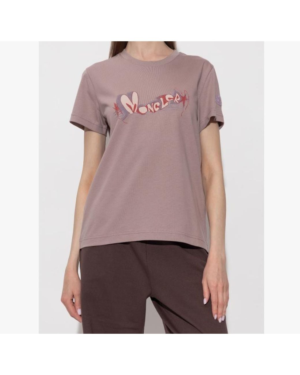 Moncler Pink Logo Printed Crewneck T-Shirt