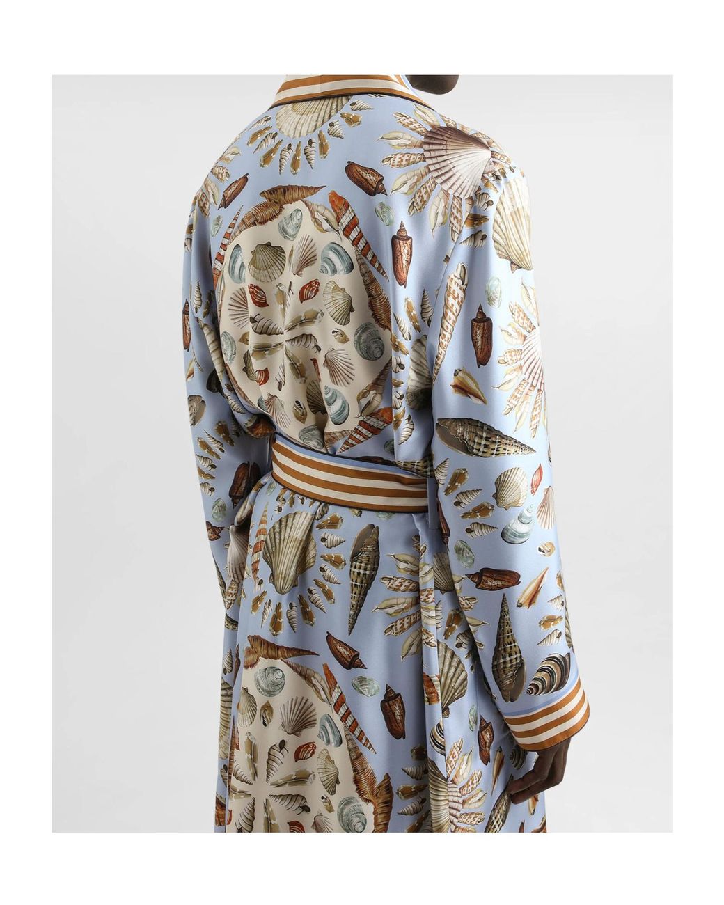 Dolce & Gabbana White Shell-Print Silk Twill Robe for men