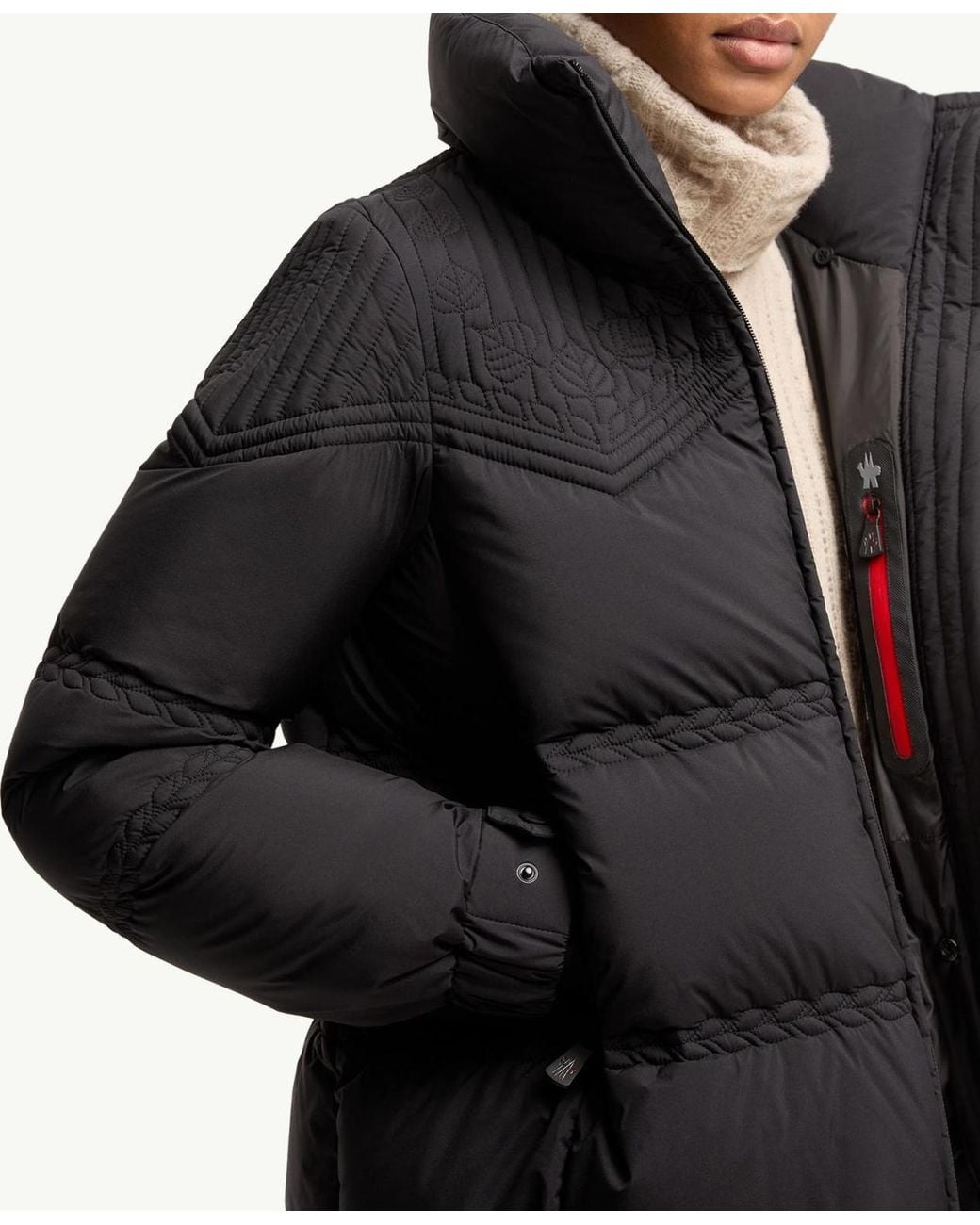 Moncler Black Anglins Leaf Embroidered Hooded Insulated Ski Jacket