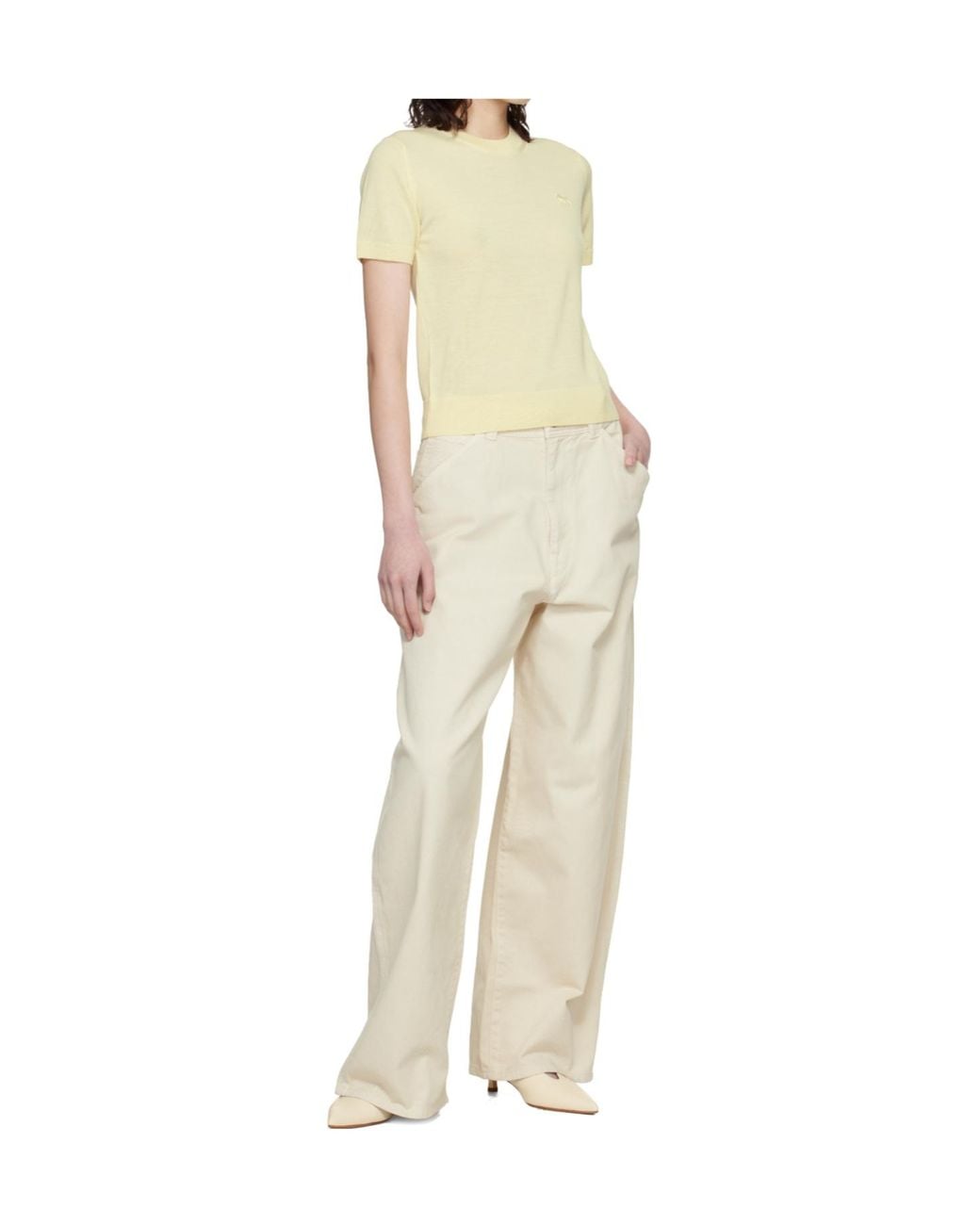 Maison Kitsuné Natural Short-Sleeved Wool Knit Sweater