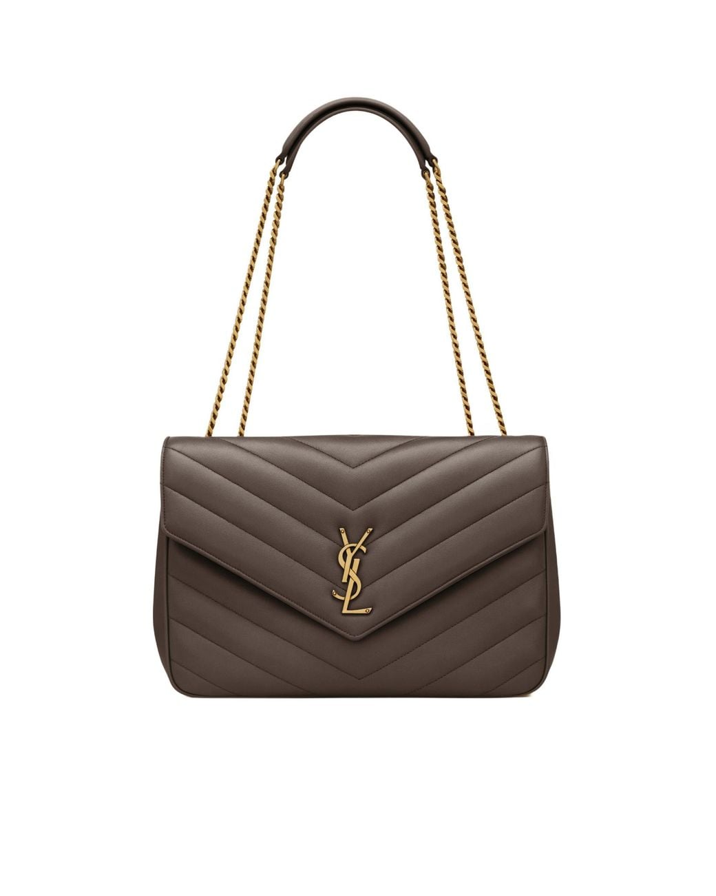 Saint Laurent Brown Loulou Foldover Top Large Shoulder Bag
