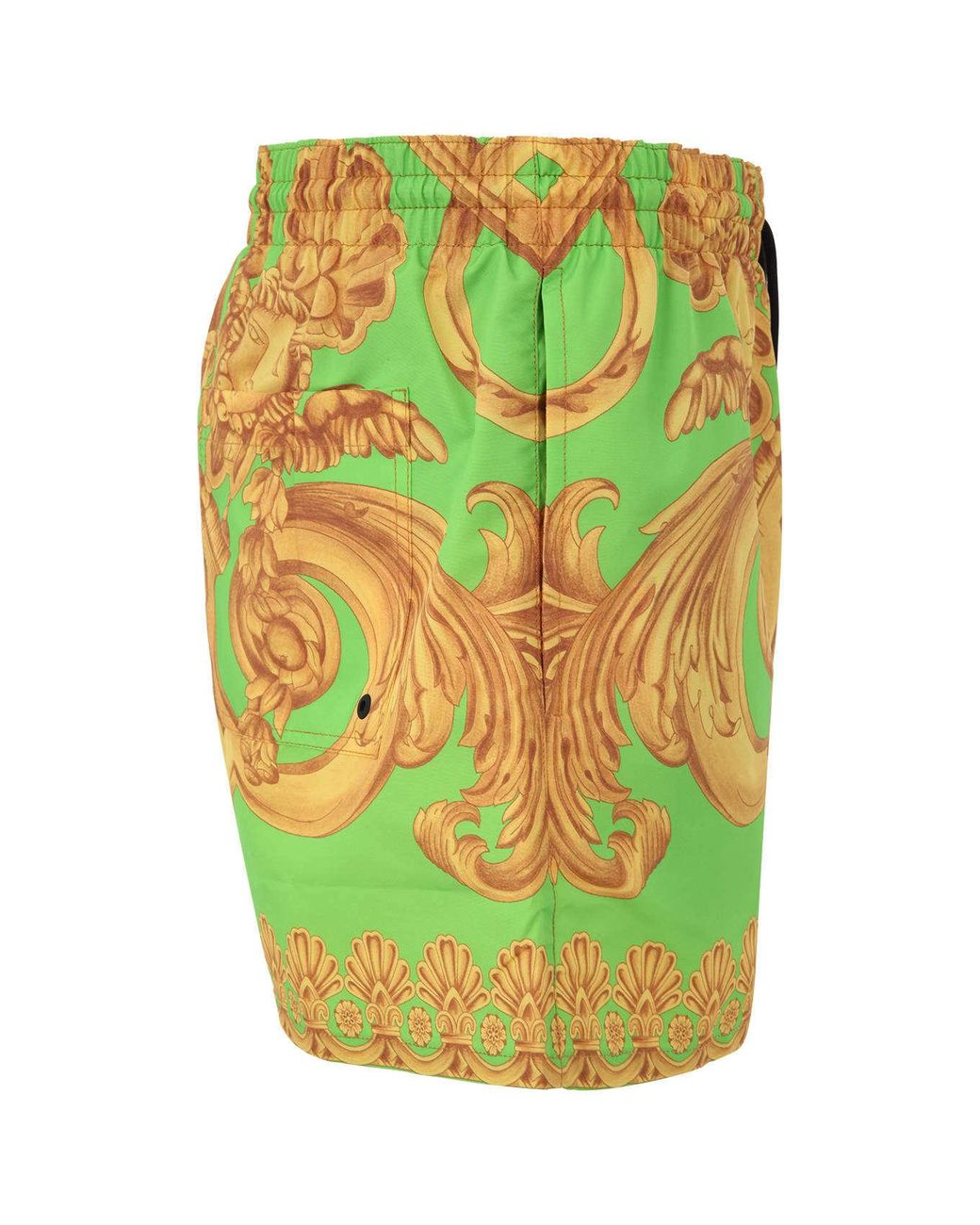 Versace Green Baroque-Print Swim Shorts for men
