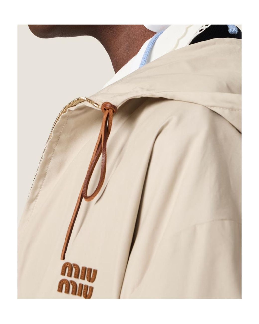 Miu Miu Natural Zip-Up Hooded Jacket
