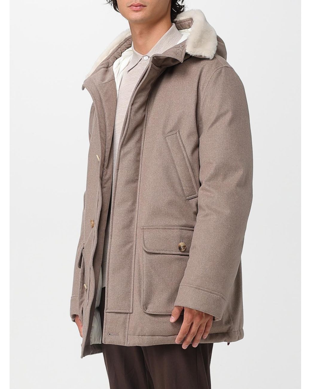 Brunello Cucinelli Brown Fur Collar Down Jacket for men