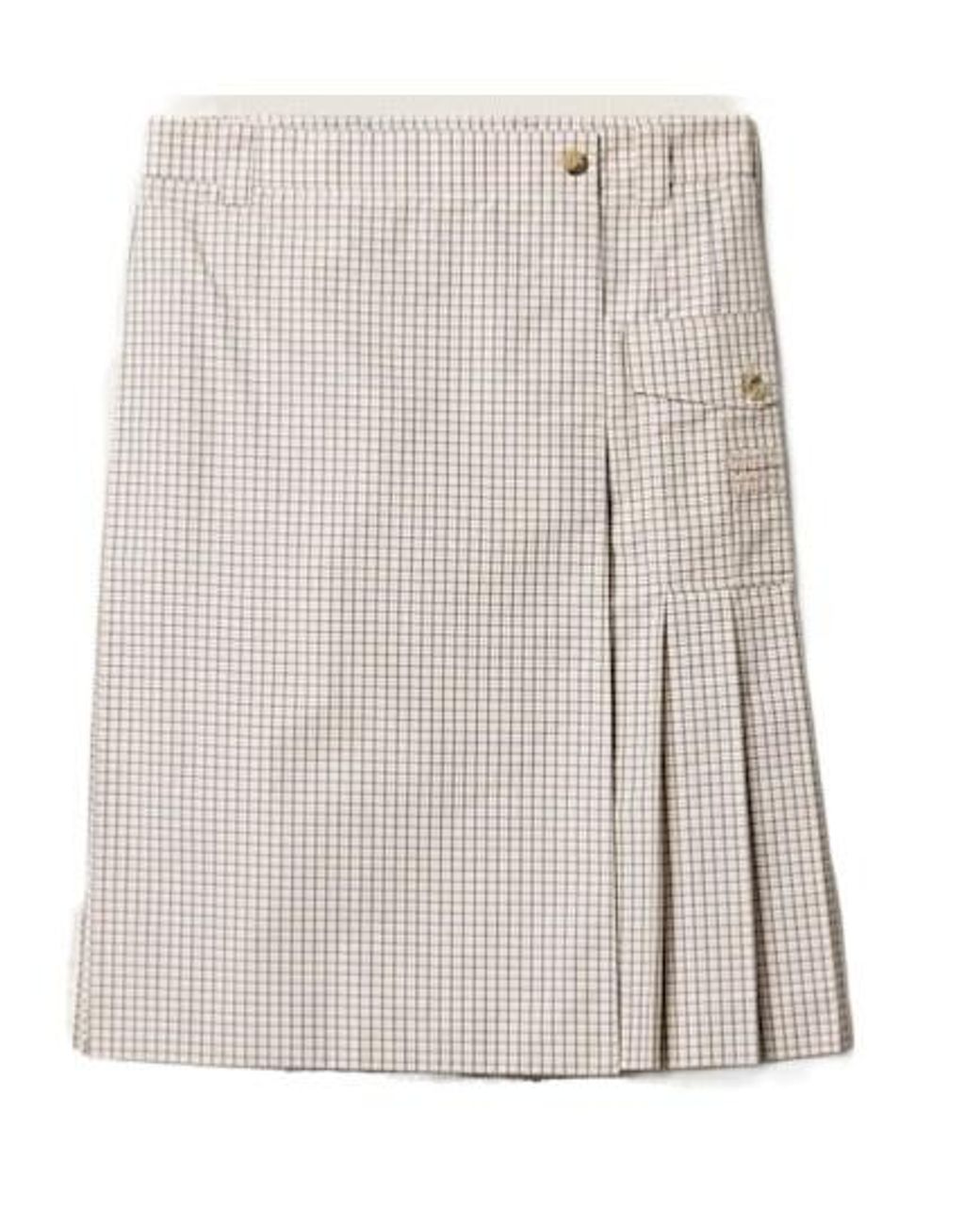 Miu Miu Natural Checked Pleated Midi Skirt
