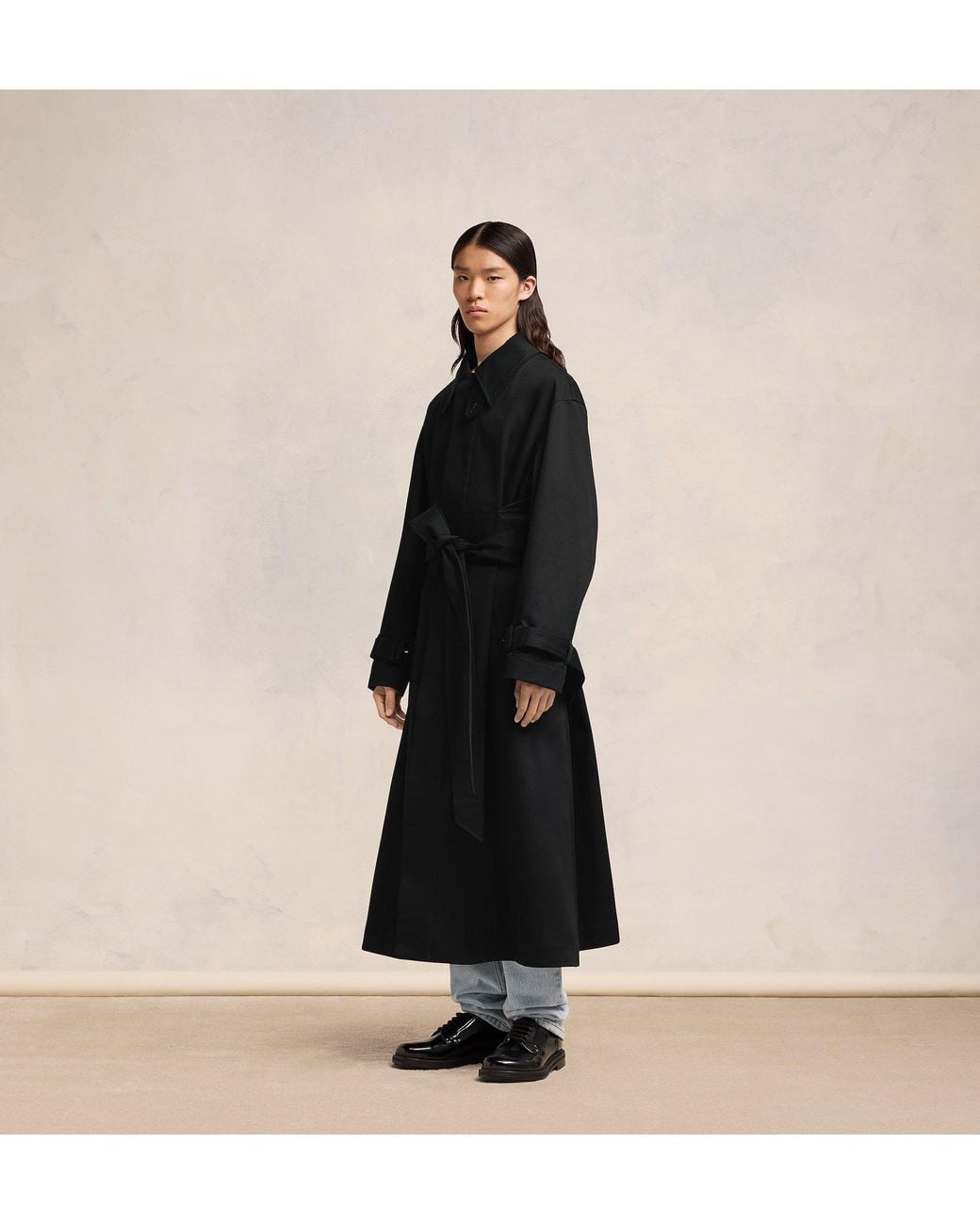 AMI Black Belted Cotton Trench Coat for men