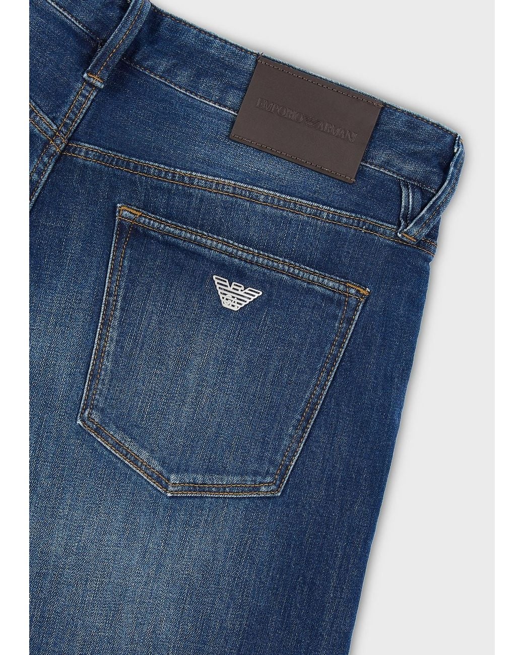 Emporio Armani Blue Logo-Patch Cotton Jeans for men