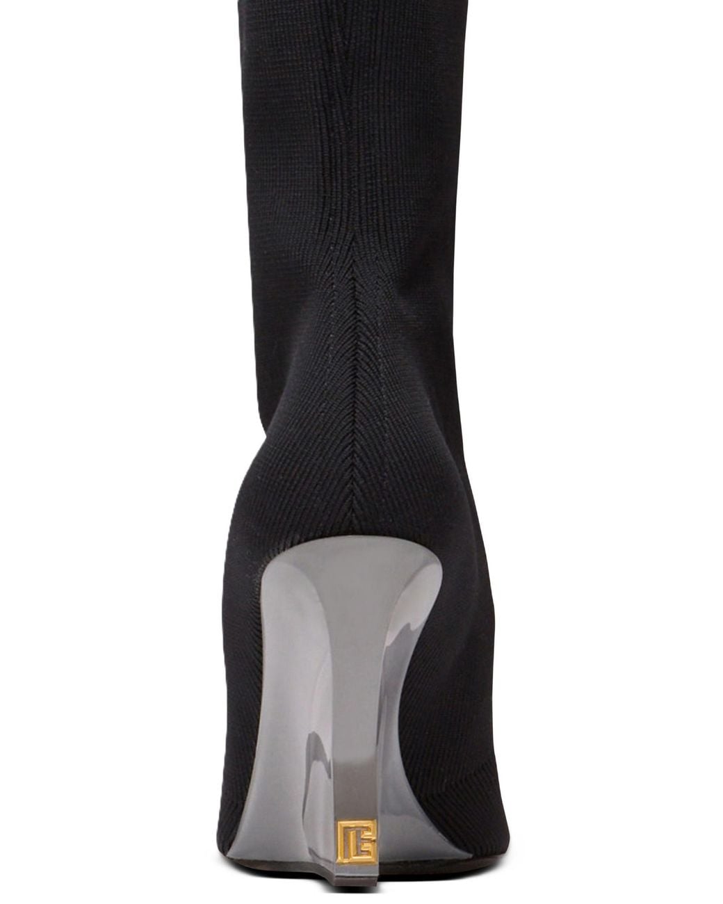 Balmain Black Wedge Knit Thigh-High Boots