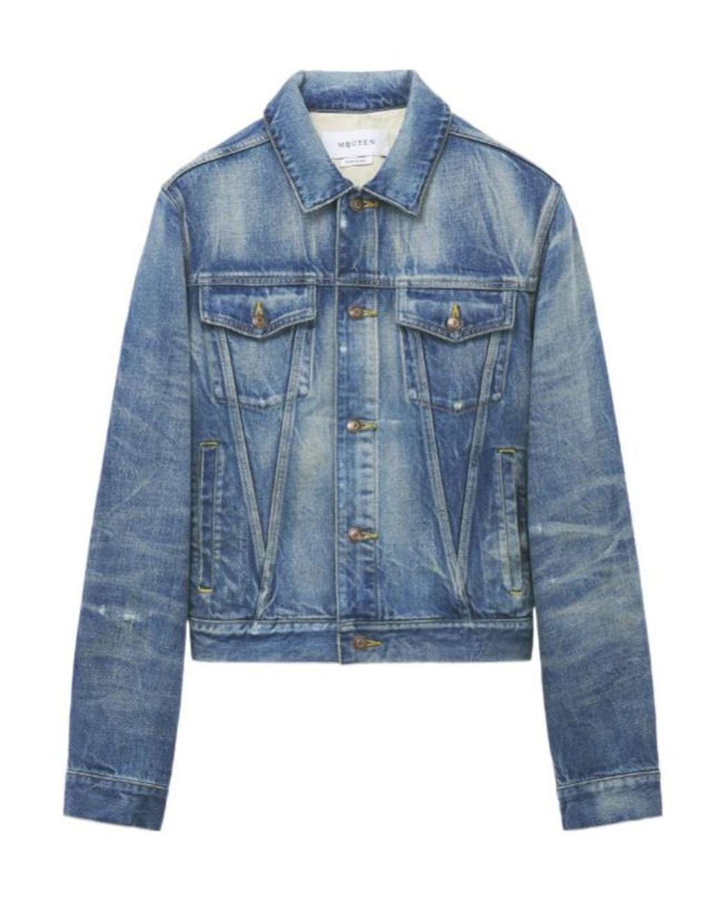 McQueen Blue Faded Panel Denim Jacket for men