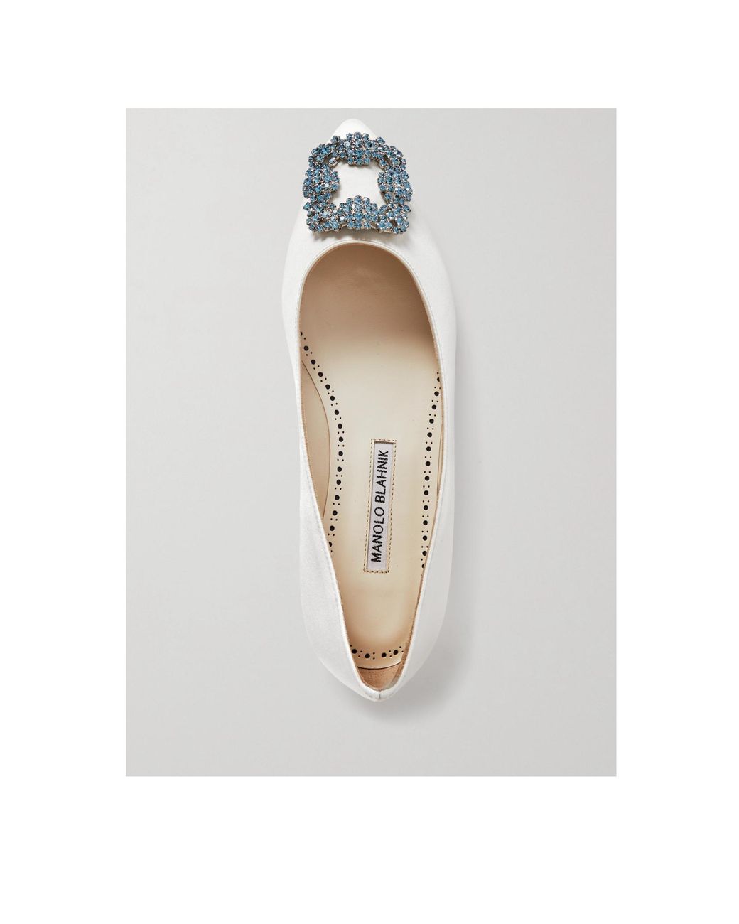 Manolo Blahnik White Crystal Embellished Flats