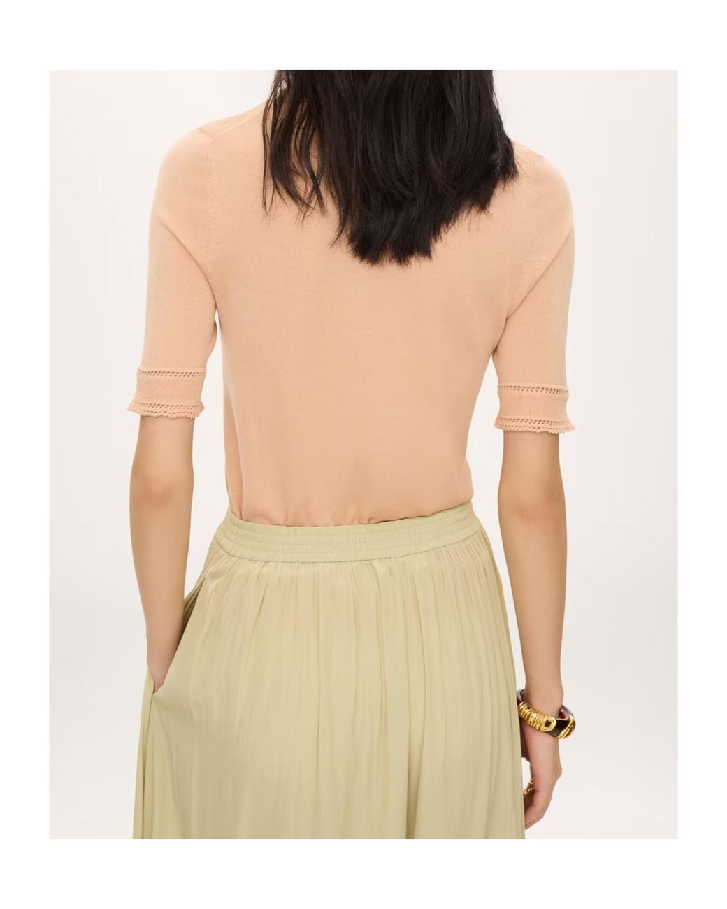Chloé Natural Chloé Ribbed Elbow-Sleeve Knitted Sweater