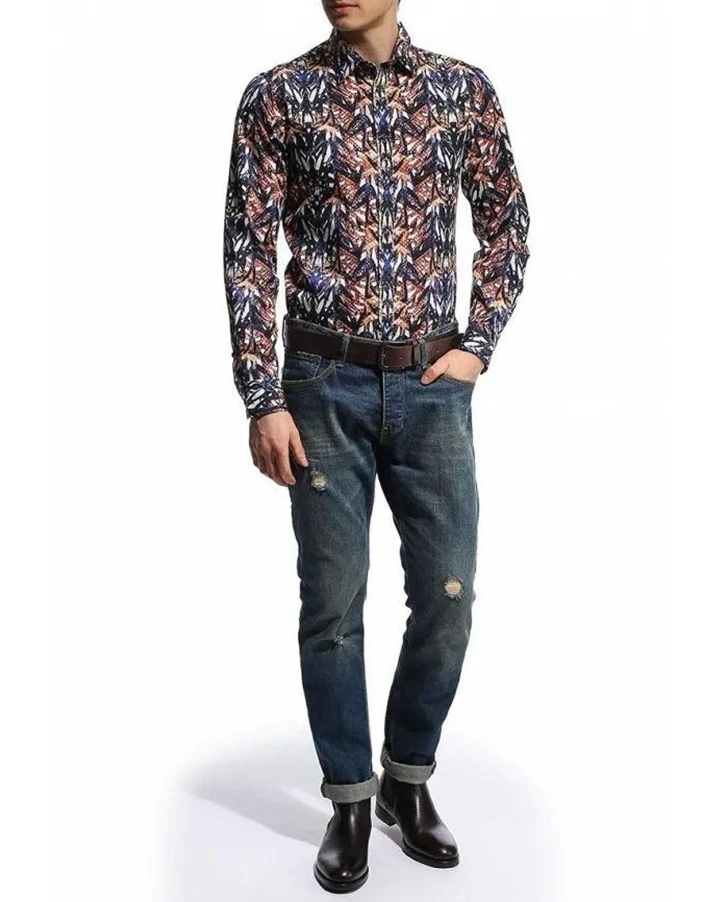 Just Cavalli Blue Printed Shirt for men