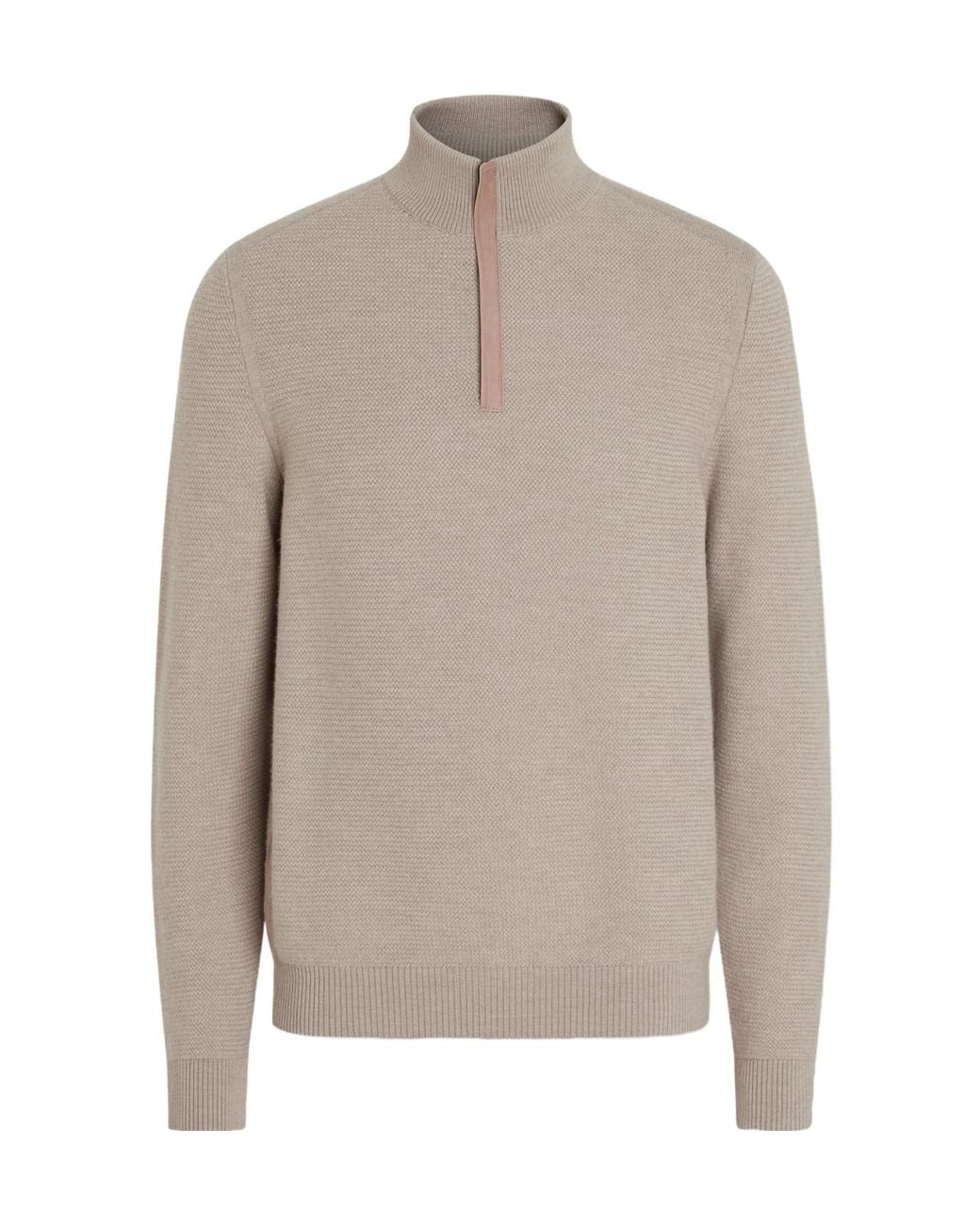 Zegna Gray Light Taupe Vellus Aureum Zip Mock Neck for men