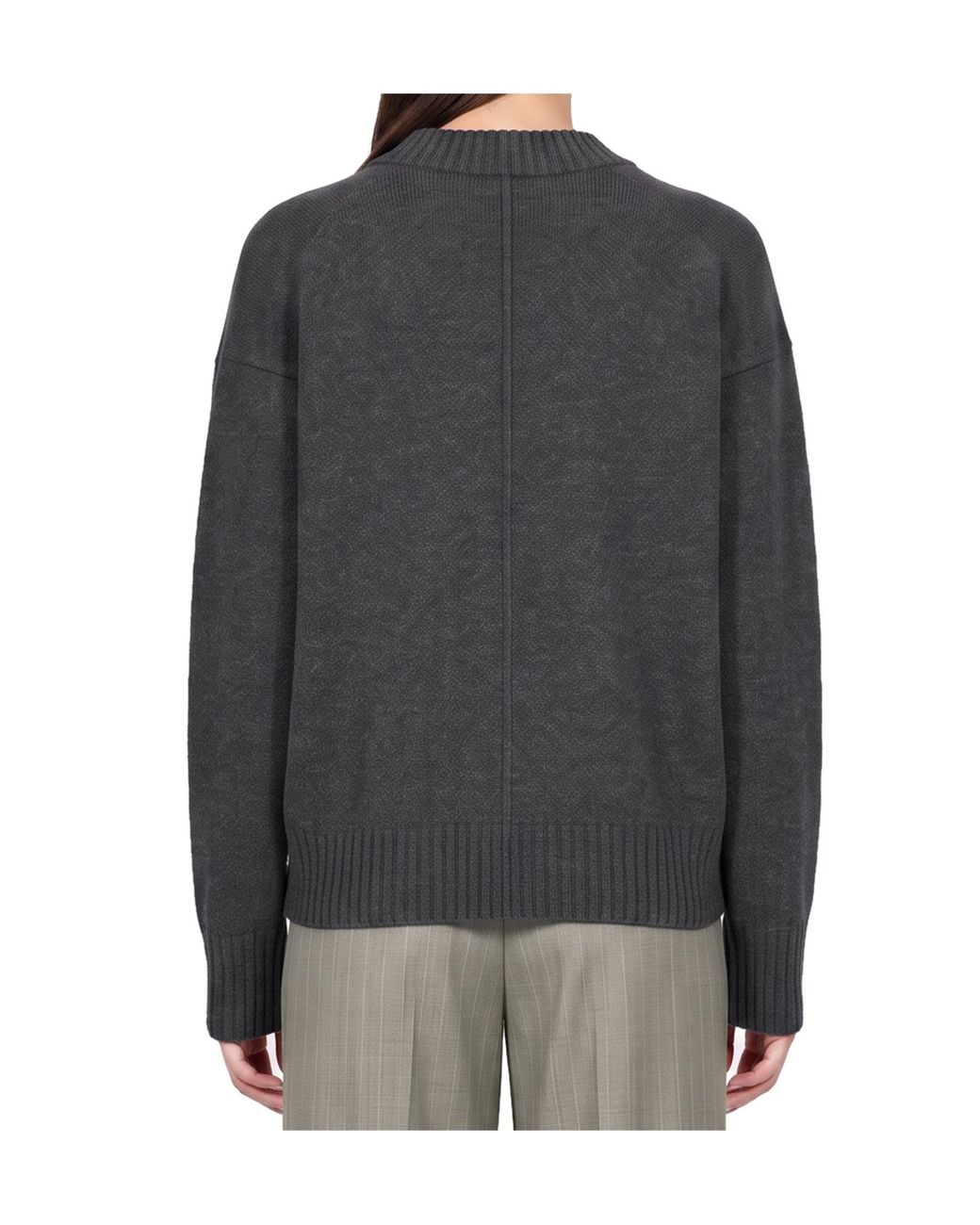 Soeur Gray Notch Collar Loose Knit Sweater
