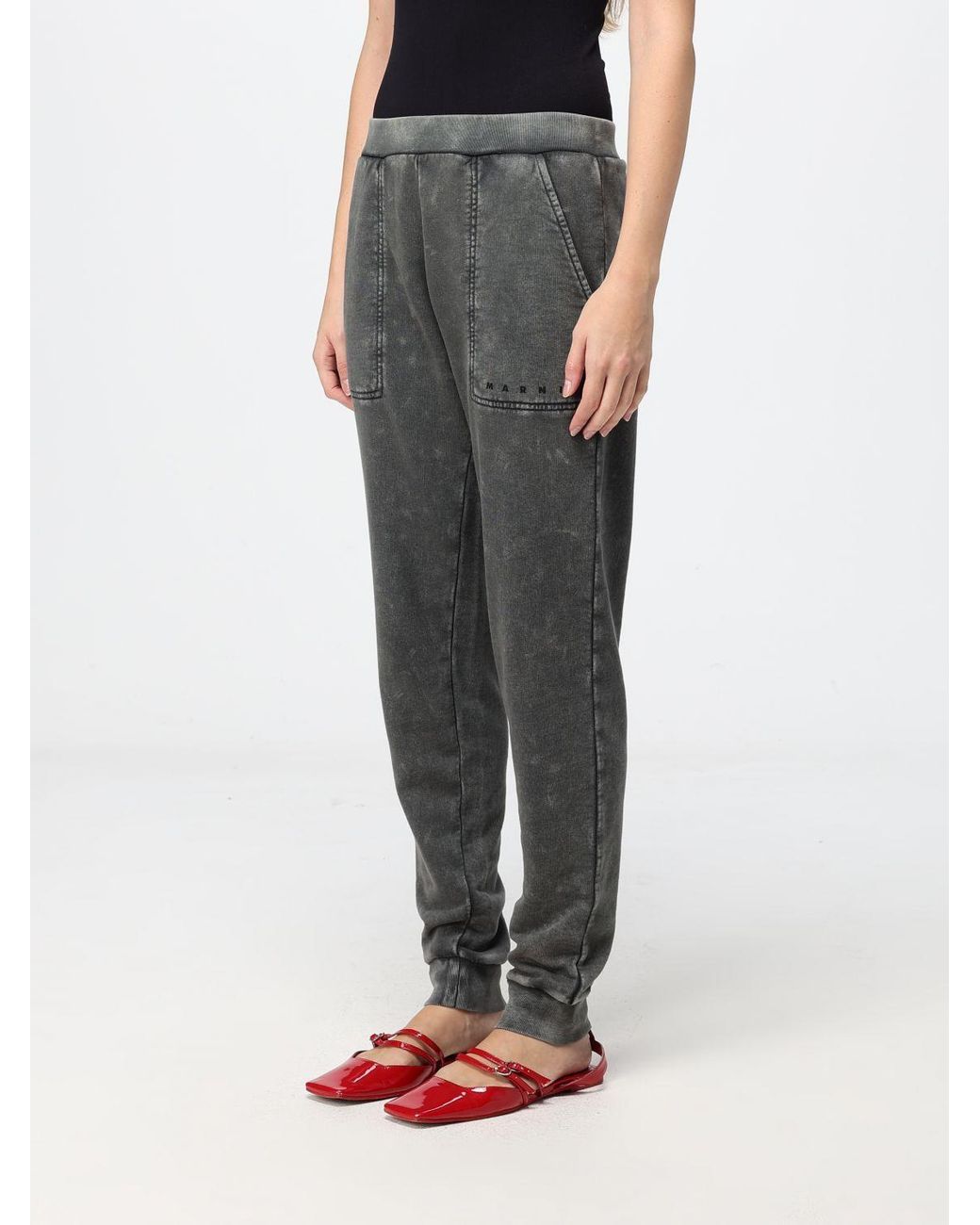 Marni Gray Acid-Wash Logo-Print Track Pants