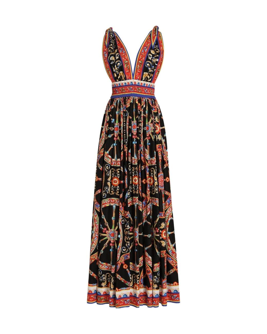 Dolce & Gabbana Multicolor Carretto-Print Long Poplin Dress