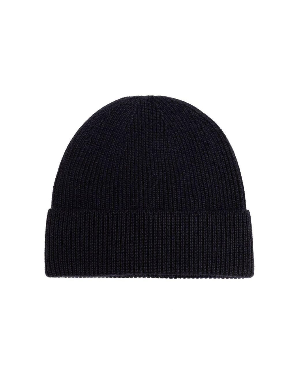 Brioni Blue Ribbed Patch Beanie Hat for men